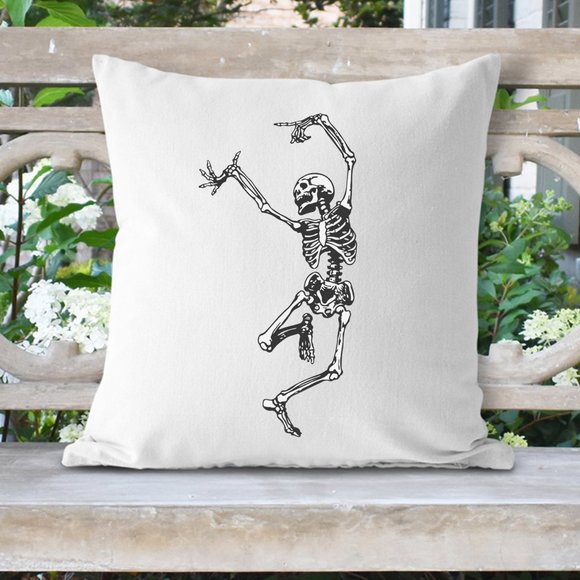 Halloween Pillow Cover, Dancing Skeleton, 16x16 - Picture 1 of 2